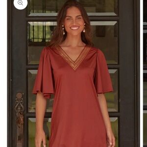 NWT Cabana Life Copper Flutter Sleeve Shift Dress Small New